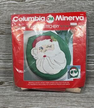 Vintage 80s Columbia Minerva Santa Felt Stitchery Kit Felt Toilet Lid Cover